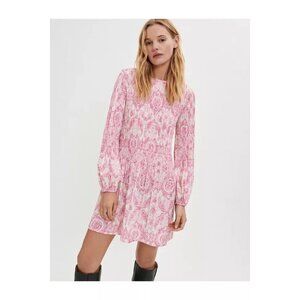Maje pink printed pleated mini dress with long sleeves size 3 / XL